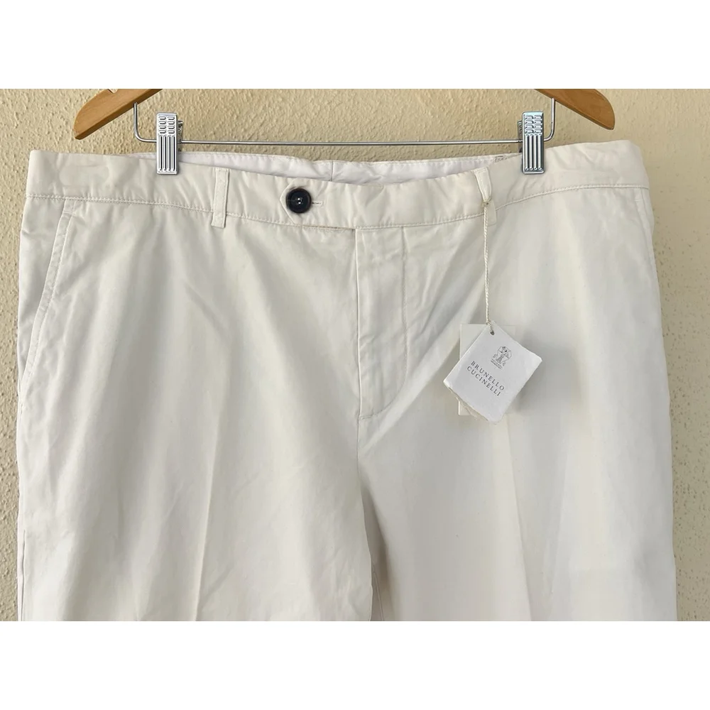 NWT BRUNELLO CUCINELLI White Cotton Trousers Men’s Size IT 58 US 40 Old Money
